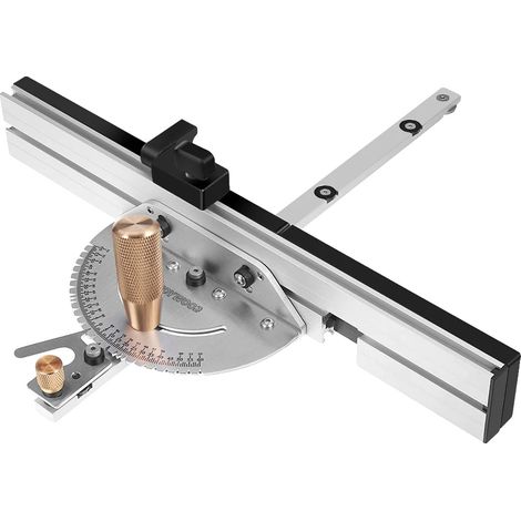Guía de corte de 450 mm de largo, ranura de 3/4" de ancho, tamaño de tornillo de 6 mm, construcción de aluminio y plástico, compatible con varias sierras. (1/5)