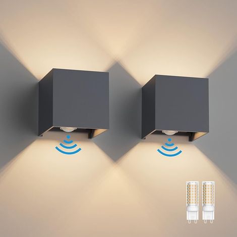 2PCS Applique Murale Extérieur avec Détecteur de Mouvement IP54 Éclairage Mural Intérieur avec Angle de Faisceau Réglable, avec Ampoule LED G9 Remplaçable Lampe, Blanc Chaud 3000K,Anthracite (1/5)