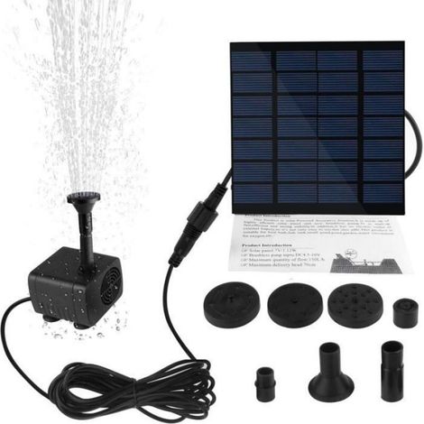 Pompe Solaire Fontaine, Panneau Solaire 1,2W, Pompe à Eau pour Bassin de Jardin, Poisson, Noir (1/4)