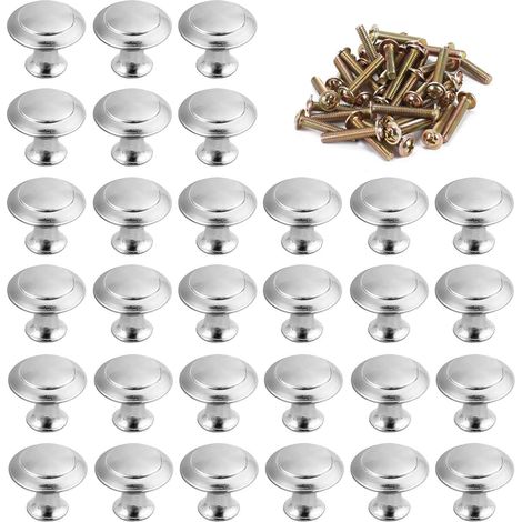 30 pomelli per porte rotondi da 30 mm, maniglia da cucina in acciaio inossidabile, decorazione con viti argentate (1/4)