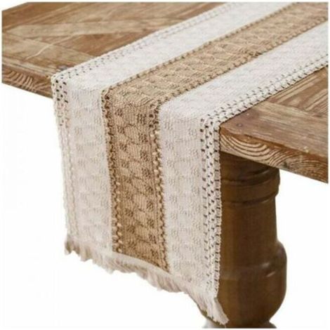 Chemin de table en macramé 30 x 180 cm, en coton, lin, toile de jute, pompon, pour salle à manger, décoration d'intérieur, fête, mariage, bohème, Noël