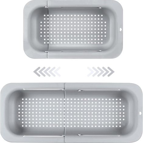 Colador extensible para fregadero - Material PP de grado alimenticio - Orificios de drenaje eficientes - Escurreplatos de secado rápido - Fácil de limpiar y duradero. (Gris claro)