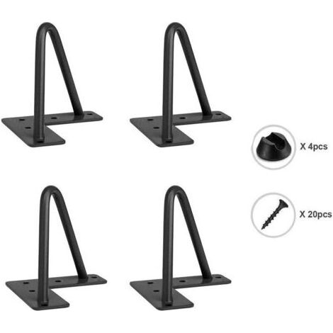 Pieds de Meuble Noir 4pcs Pieds Epingle Chaise Table DIY avec 20 Vis + 4 Protège Pieds - 10cm (1/3)