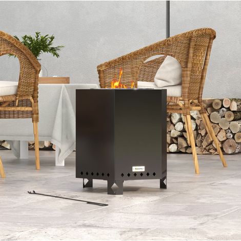 Brasero de table sans fumée 45x38,8x46,5 cm en métal noir, avec tisonnier pour jardin FloraGrace (1/5)