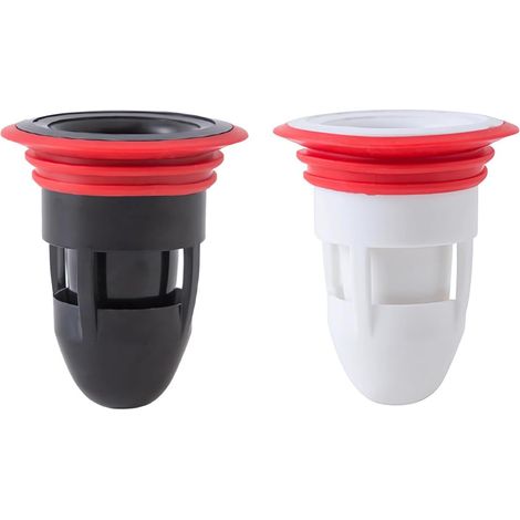 Lot de 2 bouchons anti-refoulement de sol de douche, valve de vidange unidirectionnelle anti-odeur pour cuisine et salle de bain (blanc et noir)