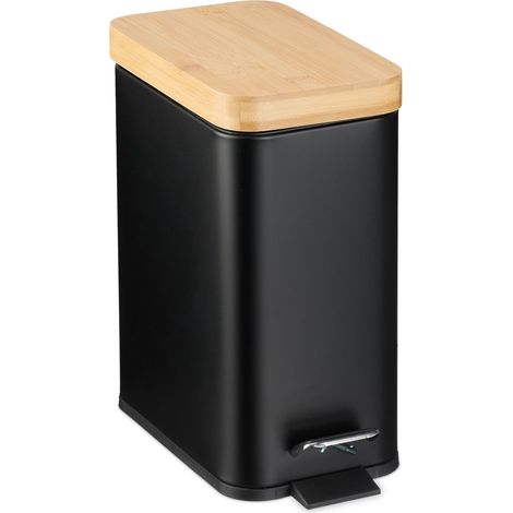 Pattumiera per bagno 5 litri con coperchio in bambù
