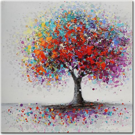 VURAHOME - Tableau ,Abstrait Arbres Paysage Peintures à L'Huile Impression Sans Cadre 50X50Cm, (1/5)