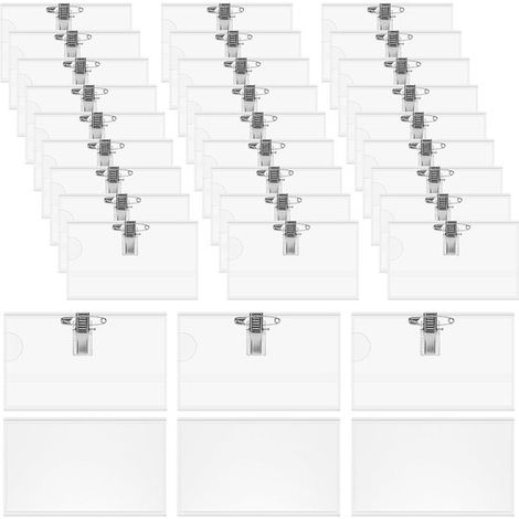 50 de transparentes alfileres, Portatarjetas de horizontal de 90x56 mm, Portatarjetas impermeable eventos, de PVC, Paquete de 50 unidades (1/5)