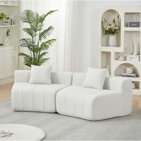 Divano modulare curvo in ciniglia, design effetto tasti di pianoforte, con 2 cuscini, uso quotidiano - beige (1/5)