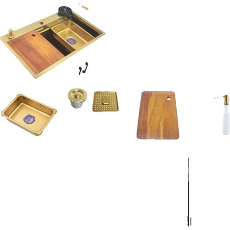 Fregadero de cocina, monocubo, de acero inoxidable, 75x46cm E (1/2)