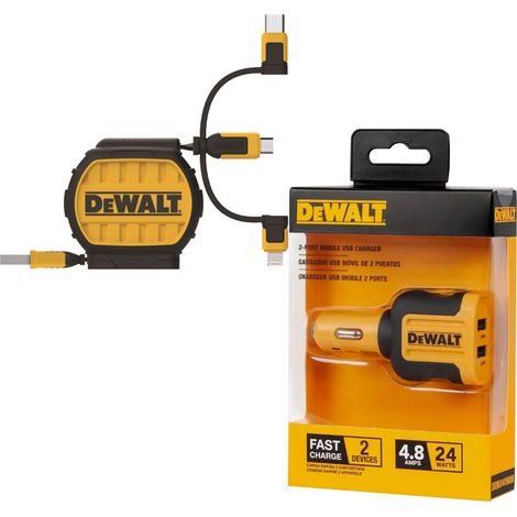 Dewalt Car Phone Charger + Retractable 3ft Phone Charger Multi Cable USB Type C (1/5)
