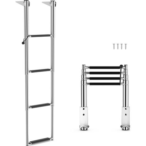 Échelle de Piscine à 4 marches - Échelle de Bain télescopique Pliable avec marches antidérapantes - en Acier Inoxydable - Argenté (1/5)
