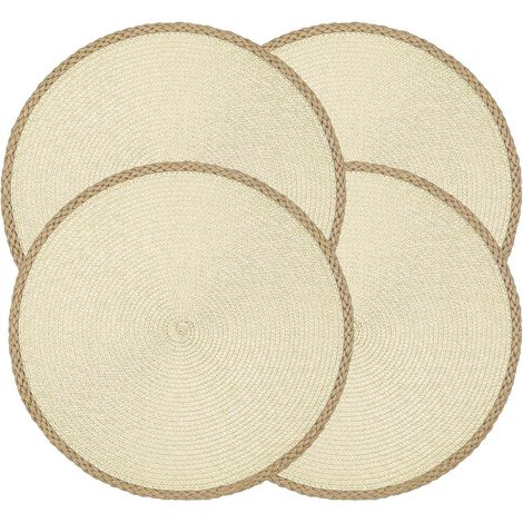 Lot de 4 sets de table ronds tressés de 38,1 cm, lavables, faciles à nettoyer, résistants à la chaleur, décoration pour fêtes de vacances, intérieur ou extérieur, usage quotidien (bord'Bord Fin Beige (1/5)