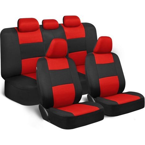 Complete Set in Red on Black - Split Front and Rear Seat Covers - Interior Covers for Car, Truck, Van, SUV (1/5)