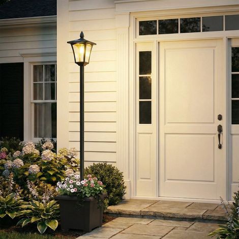 Lampadaire solaire extérieur avec jardinière. lampadaire sur pied étanche. hauteur 160cm. pour jardin. cour. allée. noir