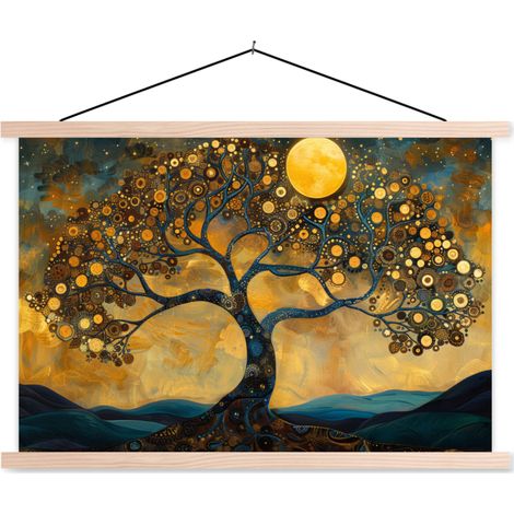 AFFICHE AVEC CADRE MAGNÉTIQUE Arbre - Lune - Fleurs - Or - Art 60x40 (1/3)
