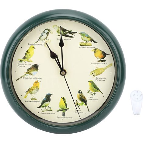 Horloge murale coucou 25cm Silencieuse PP/PS Verte avec Musique de Noël et Chants d'Oiseaux pour Salon (1/5)