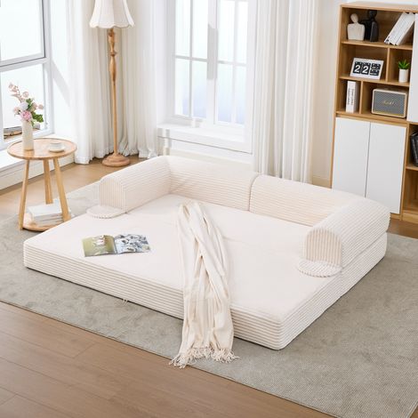 Canapé 2 place 190cm en velours côtelé,canapé lit,canapé convertible,canapé futon gain de place pour salon,appartement,beige