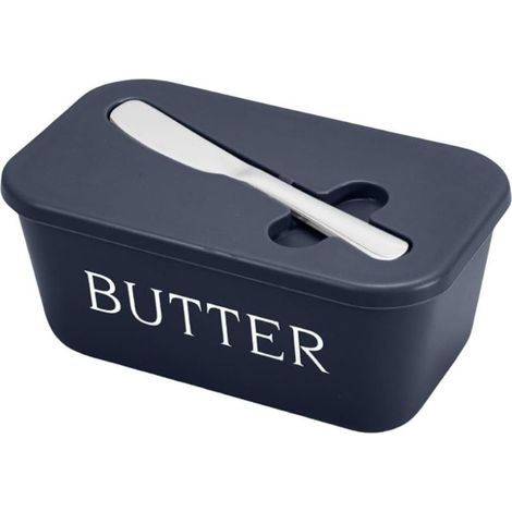 Beurrier avec Couvercle et Support à Spatule – Grand, Passe Lave-Vaisselle, Rangement Beurre, Fromage, Condiments, Bleu (1/4)