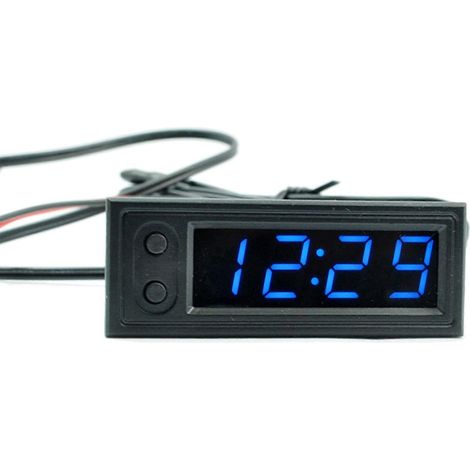 Thermomètre voltmètre horloge LED 12V voiture, jauge numérique 3 en 1, affichage digital, indicateur de tension batterie, compteur auto électronique. (1/4)