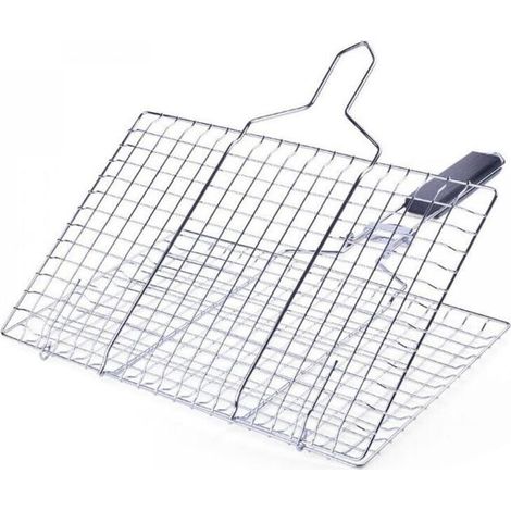 Panier à barbecue en fer nickel-chrome Pliable, portable et durable Avec poignée amovible Convient pour griller poissons, légumes