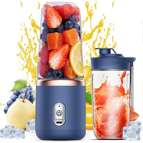 Blender portable – Mini blender personnel rechargeable par USB – Gobelet à jus de 400 ml avec 6 lames et couvercle de voyage – Pour smoothies, milkshakes, jus de fruits et légumes – Format voyage, sal (1/4)
