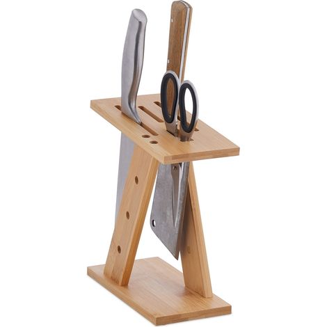 Relaxdays Ceppo Portacoltelli Vuoto, Supporto in Bambù per Coltelli con Lame Larghe, HLP: 22x9,5x19,5 cm, Marrone Chiaro
