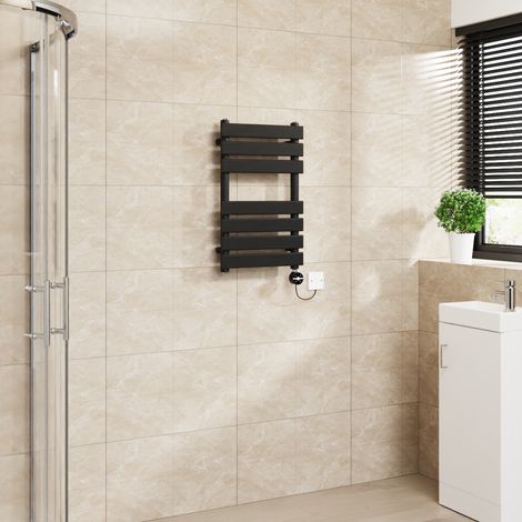 Flat Electric Towel Rail Touch Screen Timer Black 650x400mm (1/5)