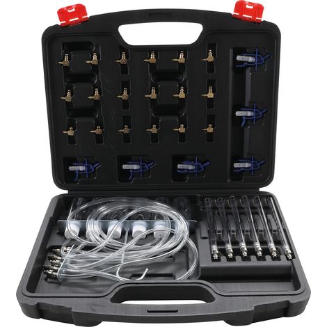 Kit testeur injecteurs common rail avec 24 adaptateurs – 6 récipients en verre – Longueur tuyau 0,70 m – Compatible moteurs jusqu'à 6 injecteurs
