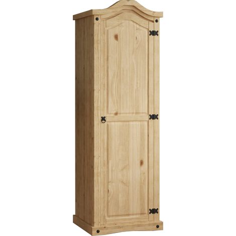 Corona 1 Door Wardrobe Solid Pine With Handing Rail & Storage Shelf