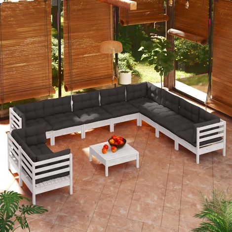 11-tlg. Garten-Lounge-Set mit Kissen Weiß Massivholz Kiefer vidaXL (1/5)
