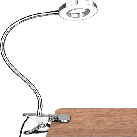 LED-Schreibtischlampe, Klemm-Leselampe, USB-Schreibtischlampe, stufenlos dimmbare LED-Schreibtischlampe, augenschonende Leuchtstoffröhre, silber (1/5)