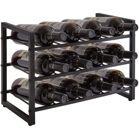 BUNTHAUS Wine Rack Stackable Wine Rack Alcohol Bottle Holder 3 Tier 12 Bottles Inserts for Cabinet, Countertop, Pantry, Bar, Small Space, Steel Water Bottle Organizer (1/5)