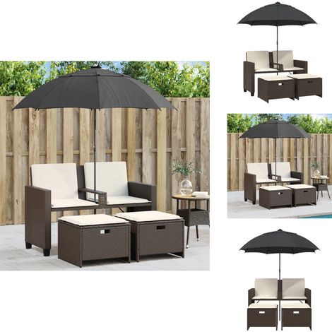 Canapé de jardin 2 places et parasol et tabourets marron rotin - Canapé De Jardin - Canapés De Jardin - Canapé D’extérieur - Siège De Jardin (1/5)