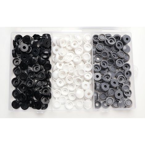 150 Pièces Cache-Vis à Charnière en Plastique pour M3.5/M4, Capuchons à Vis Pliables, pour Meubles Placards, Étagères, Blanc/Noir/Gris