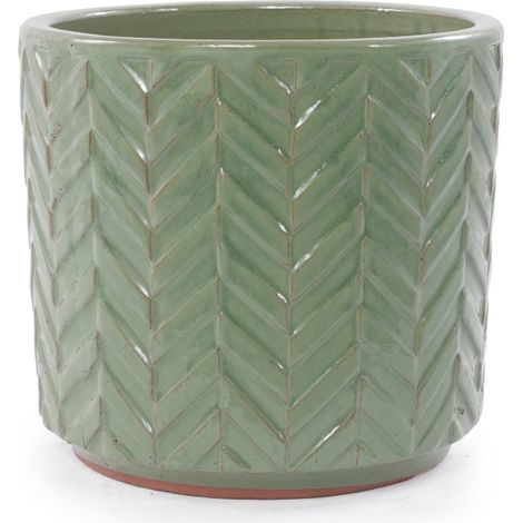 Pot de Fleurs en Céramique Ø20cm avec Trou de Drainage pour Succulentes Herbes Aromatiques Déco de Bureau Vert Sauge (1/5)