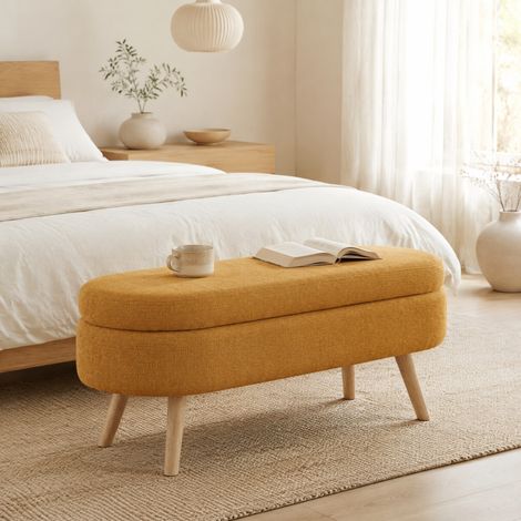 Panca contenitore 110x40x42 cm gialla, cassapanca ventilata, MDF e ciniglia MEUBLIV (1/5)