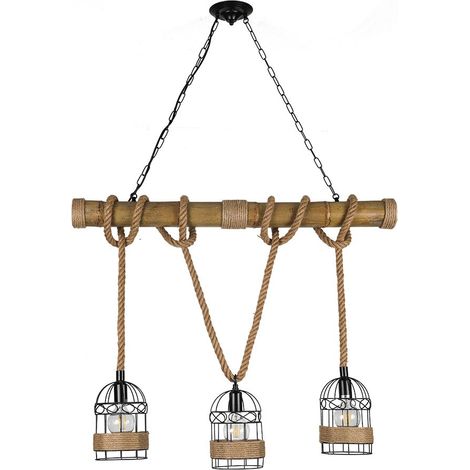 Lámpara de Techo SOGA 3xE27 L.98xAn.22xAl.Reg.cm Cuerda Marron (1/3)