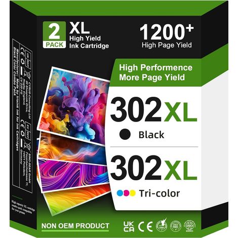 302XL Cartouches d'encre Remplacement pour Cartouche HP 302, Compatibles avec HP 302 XL Noir et Couleur pour DeskJet 3630 3632 2130 3639 Envy 4520 4525 4527 OfficeJet 3831 3833 3830 (2-Pack) (1/5)