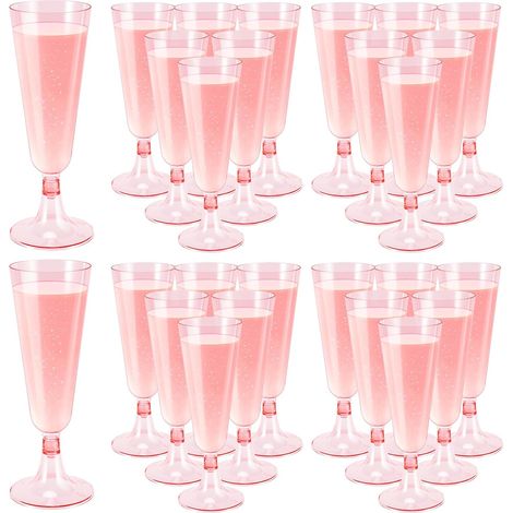 Lot de 40 flûtes à champagne, 133 ml (4,5 oz), flûtes à champagne roses, flûtes à champagne réutilisables, flûtes à champagne élégantes pour réceptions, mariages, fêtes d'anniversaire (roses) (1/5)