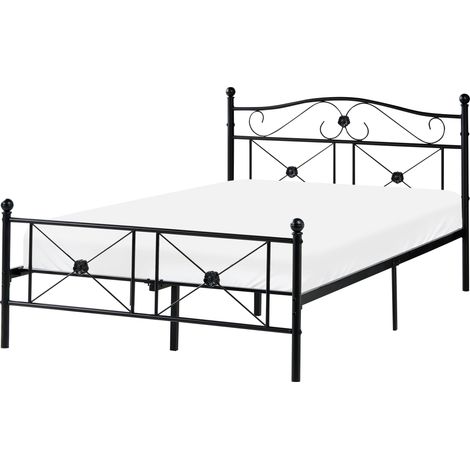 Cama de metal 120 x 200 cm con somier de láminas minimalista retro negro Rodez