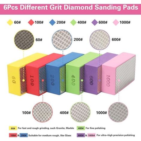 6 Pcs Tampons De Polissage à La Main En Diamant, Blocs De PonçAge En BéTon, Durable, Tampons ÉPonges De PonçAge Pour Carrelage Porcelaine Pierre CéRamique Granit Marbre Verre, 601002004006001000 (1/3)