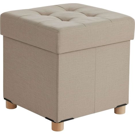 Aufbewahrungswürfelhocker mit gepolstertem Sitz und Holzbeinen