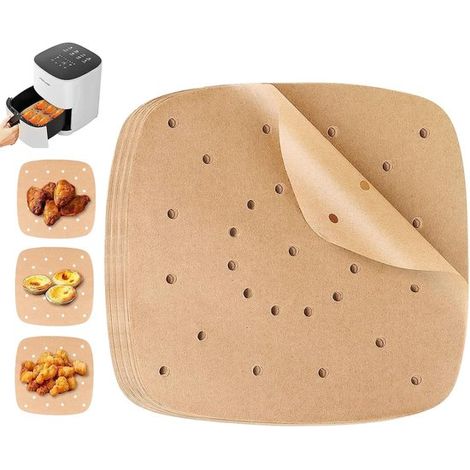 Carta da forno perforata per friggitrice ad aria, 200 fogli, carta da forno usa e getta per friggitrice ad aria, accessori per friggitrice ad aria (1/5)