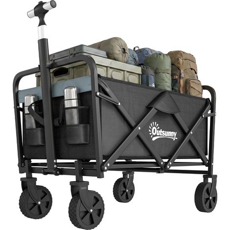 Chariot de jardin pliable à 4 roues, poignée réglable en longueur et en angle, capacité 70 L, 77 x 50 x 63-93 cm, noir (1/5)