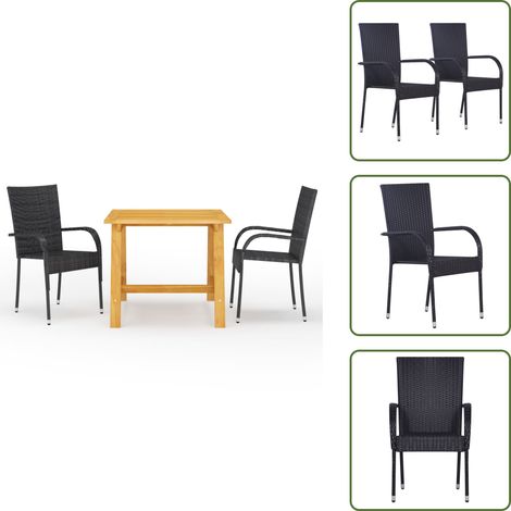 Ensemble à manger de jardin 3 pcs Noir - Ensemble Salon De Jardin - Mobilier De Jardin - Table De Jardin - Chaises De Jardin - Acacia Massif