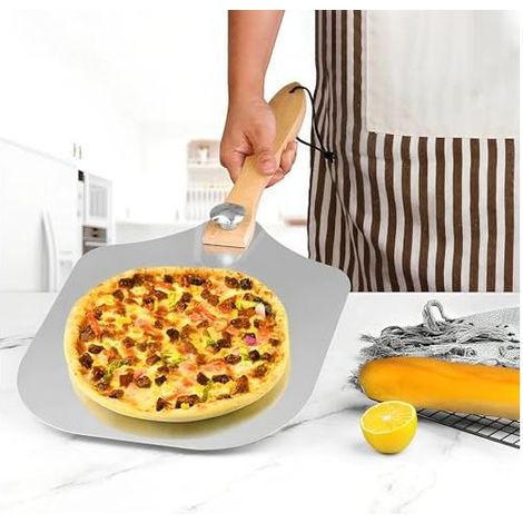 Pizzaband aus Aluminium mit abnehmbarem und klappbarem Holzgriff – ideal für Außenöfen, zum Backen von Brot und Gebäck – praktisch zur Aufbewahrung in einer Schublade. (1/4)