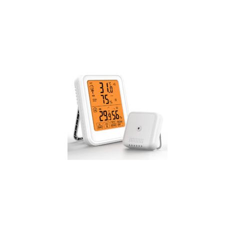 Termometro e igrometro digitale CREA, per interni ed esterni, con sensore esterno wireless, display LCD retroilluminato in ℃/℉, ideale per ufficio, casa e camera da letto - Bianco-Crezuo