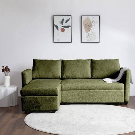 Canapé d'angle réversible 3p convertible tissu vert – WILSON (1/5)