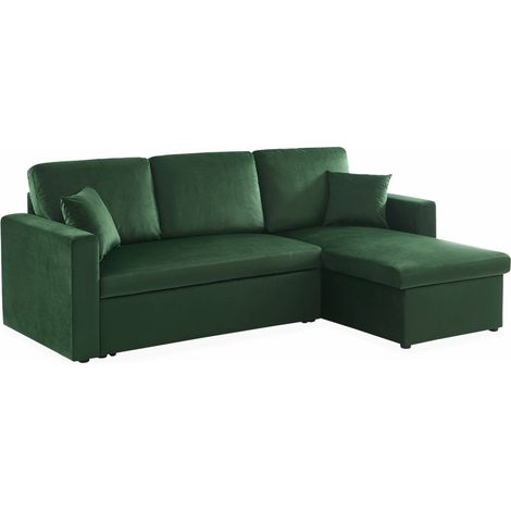 Canapé d'angle convertible en velours - IDA - 3 places. fauteuil d'angle réversible coffre rangement lit modulable Velours Vert anglais (1/5)